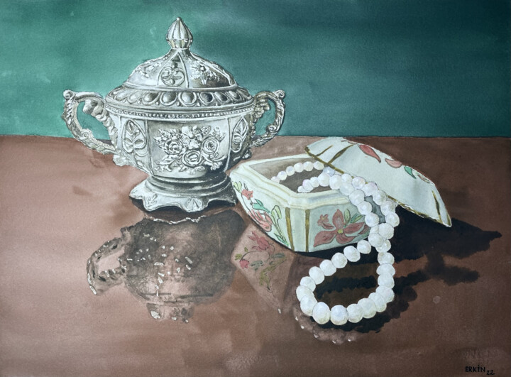 Peinture intitulée "Jewelery Boxes." par Erkin Yılmaz, Œuvre d'art originale, Aquarelle