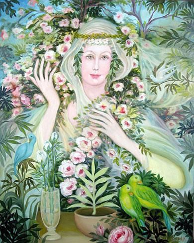 Pittura intitolato "Protetora das rosas" da Erna Antunes - ( Erna Y ), Opera d'arte originale, Altro