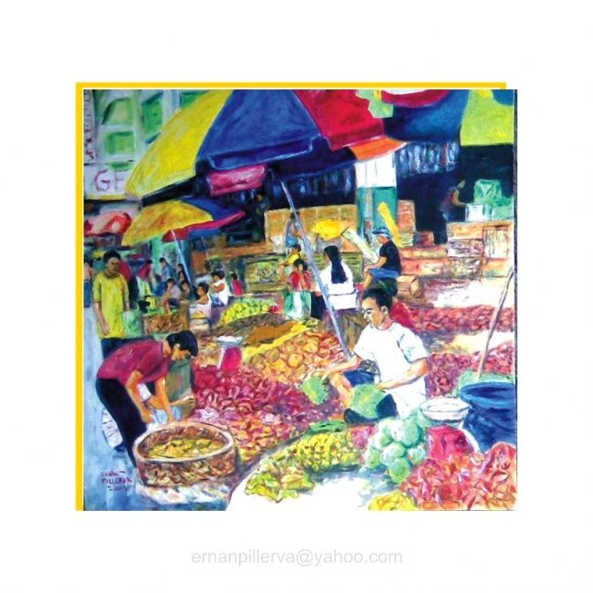 Peinture intitulée "Market Scence" par Ernan Pillerva, Œuvre d'art originale