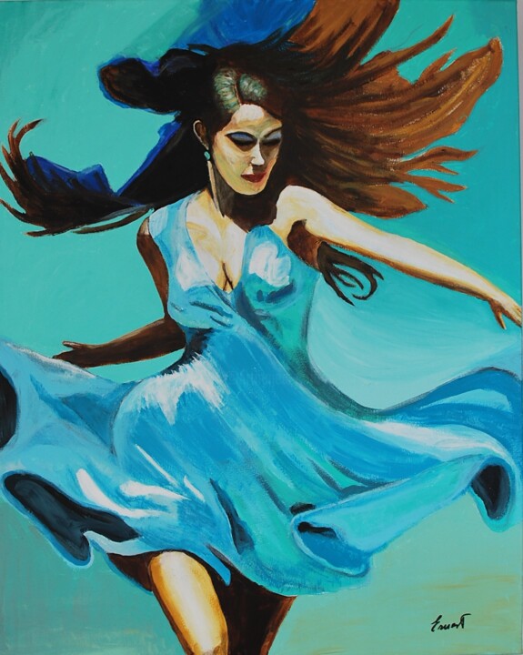 Painting titled "Bailarina azul de E…" by Ernest Carneado Ferreri, Original Artwork, Acrylic Mounted on Wood Stretcher frame
