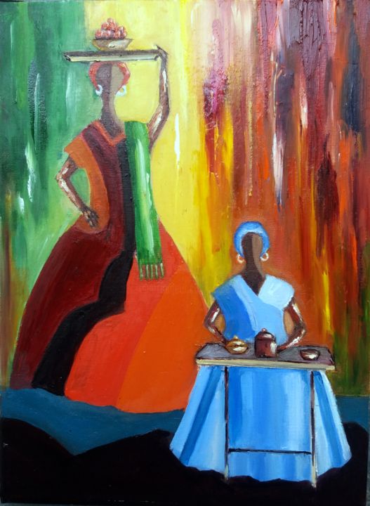 Painting titled "Mulheres baianas" by Ernesto Duarte, Original Artwork, Oil Mounted on Wood Panel
