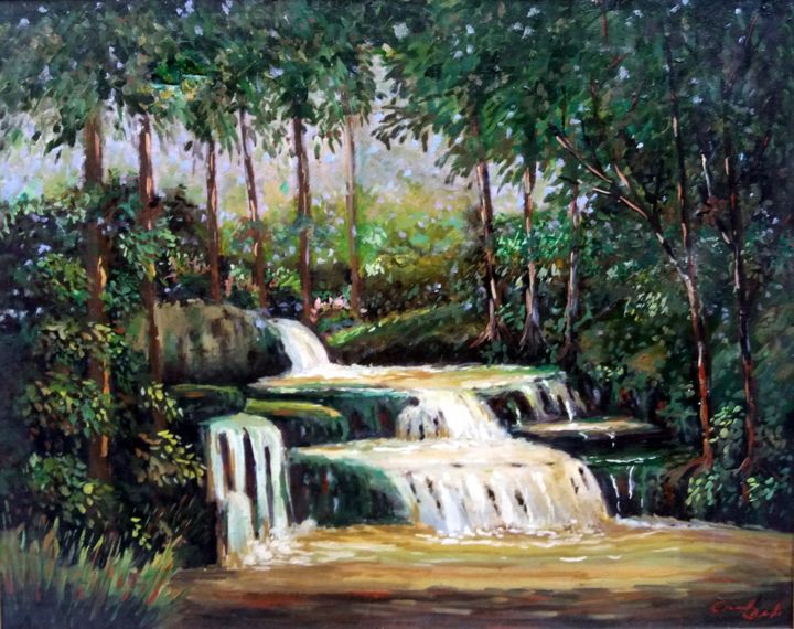 Pintura titulada "Cachoeira" por Ernesto Duarte, Obra de arte original, Oleo Montado en Panel de madera