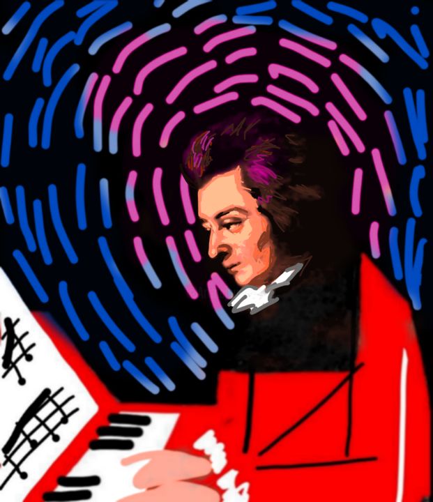 Digital Arts titled "Mozart Piano Sonata…" by Ernesto Rivera Novoa, Original Artwork, Digital Painting