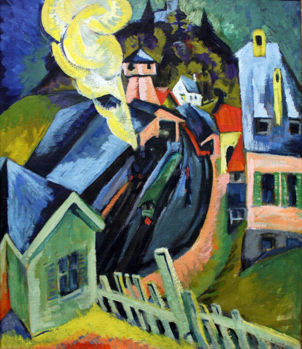 Peinture intitulée "Gare de Königstein" par Ernst Ludwig Kirchner, Œuvre d'art originale, Huile