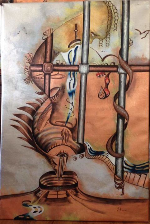 Painting titled "The prison" by Erol Yıldırım, Original Artwork, Oil