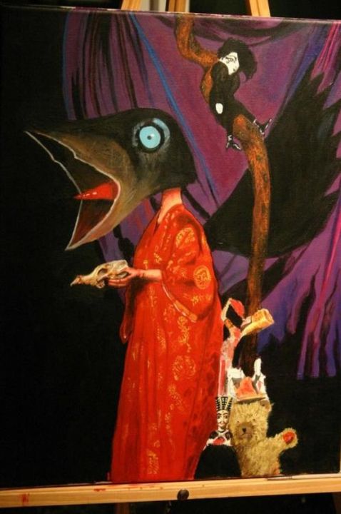 Painting titled "birdwoman" by Eroticbuddha, Original Artwork