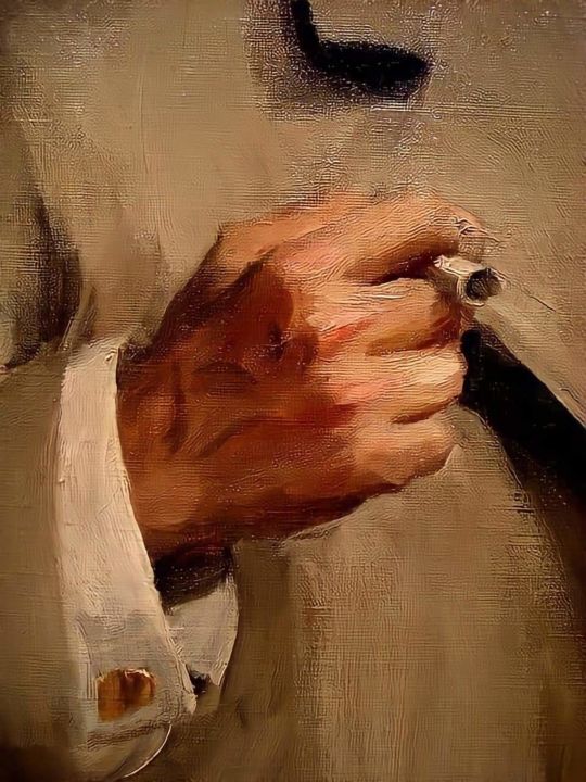 Peinture intitulée "man holding a cigar…" par Shaun Erp, Œuvre d'art originale, Aquarelle Monté sur Châssis
