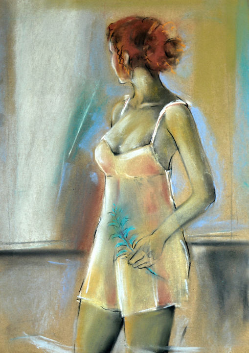 "Femme à la fleur" başlıklı Tablo Ertu tarafından, Orijinal sanat, Pastel