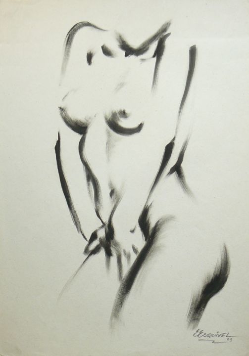 Dibujo titulada "pose alegre" por Erwin Esquivel C, Obra de arte original, Tinta