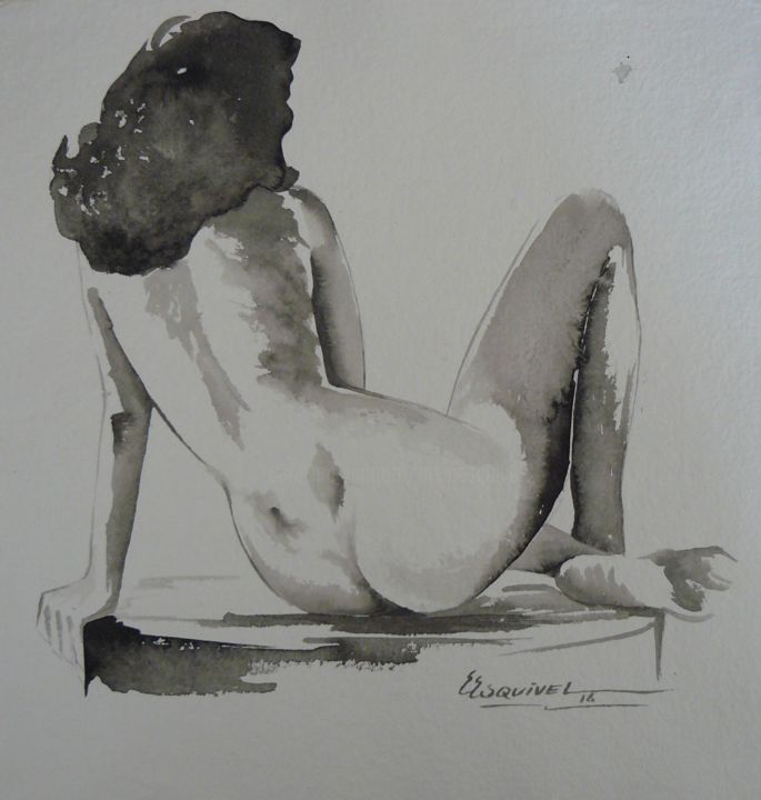 Desenho intitulada "pose de espalda 1" por Erwin Esquivel C, Obras de arte originais, Tinta