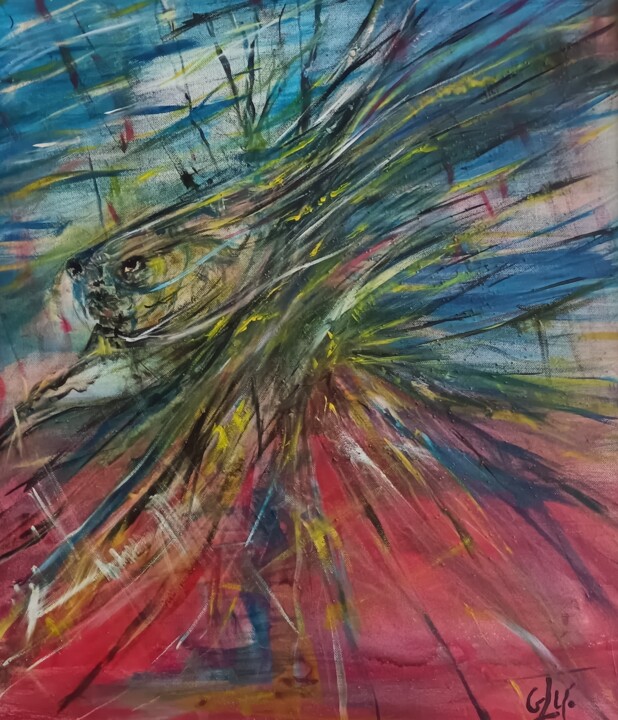 Peinture intitulée "Le poisson" par Glu, Œuvre d'art originale, Acrylique