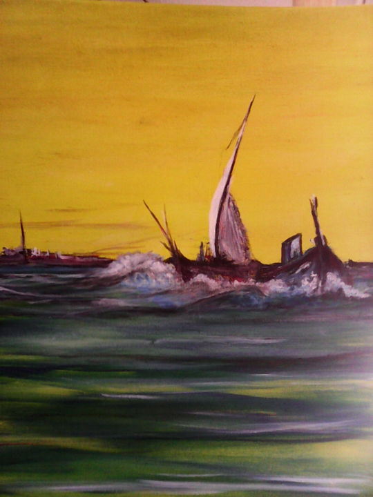 Painting titled "La pêche" by Glu, Original Artwork, Acrylic