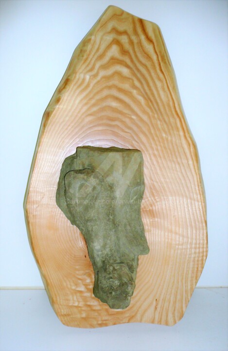 Sculpture titled "Stoneface" by Erwin Bruegger, Original Artwork, Stone Mounted on Wood Panel