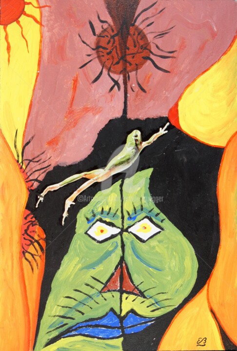 Malerei mit dem Titel "The frog's jump I" von Erwin Bruegger, Original-Kunstwerk, Acryl Auf Holzplatte montiert