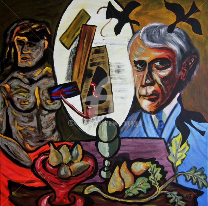 Malerei mit dem Titel "Nature morte (G.Bra…" von Erwin Bruegger, Original-Kunstwerk, Acryl Auf Keilrahmen aus Holz montiert