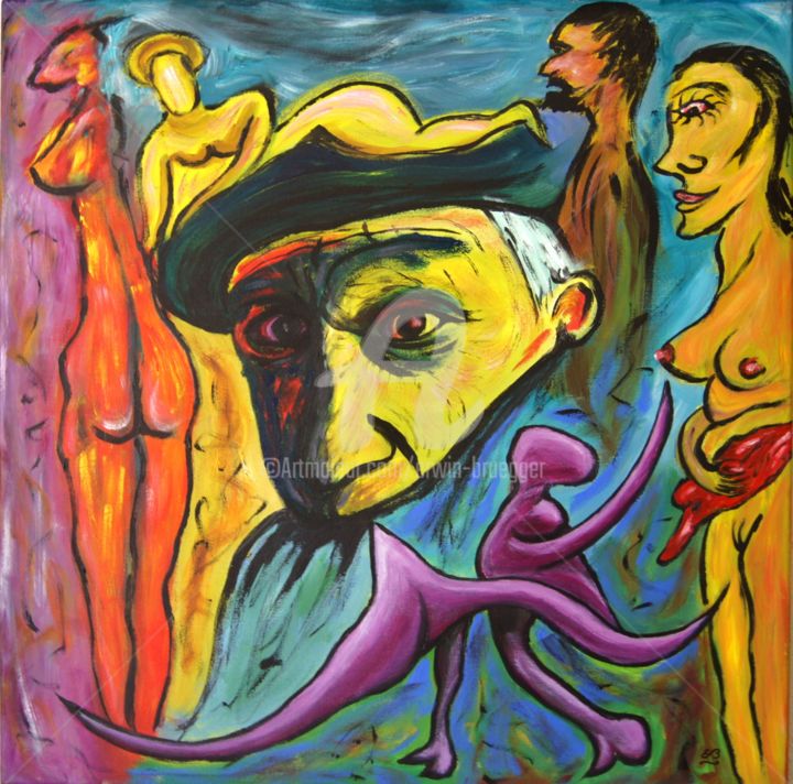 Painting titled "Der Spanier (Picass…" by Erwin Bruegger, Original Artwork, Acrylic Mounted on Wood Stretcher frame