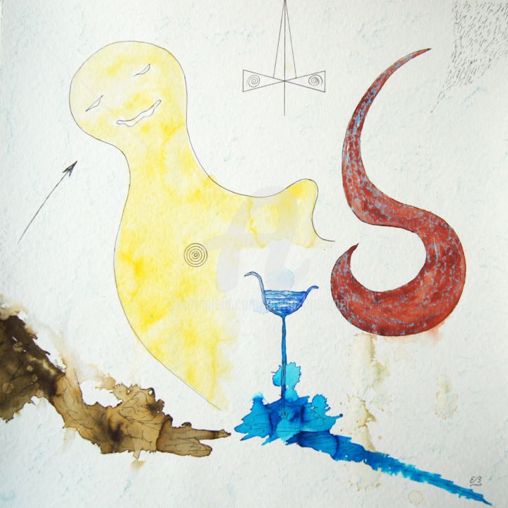 Zeichnungen mit dem Titel "The ghost" von Erwin Bruegger, Original-Kunstwerk, Aquarell