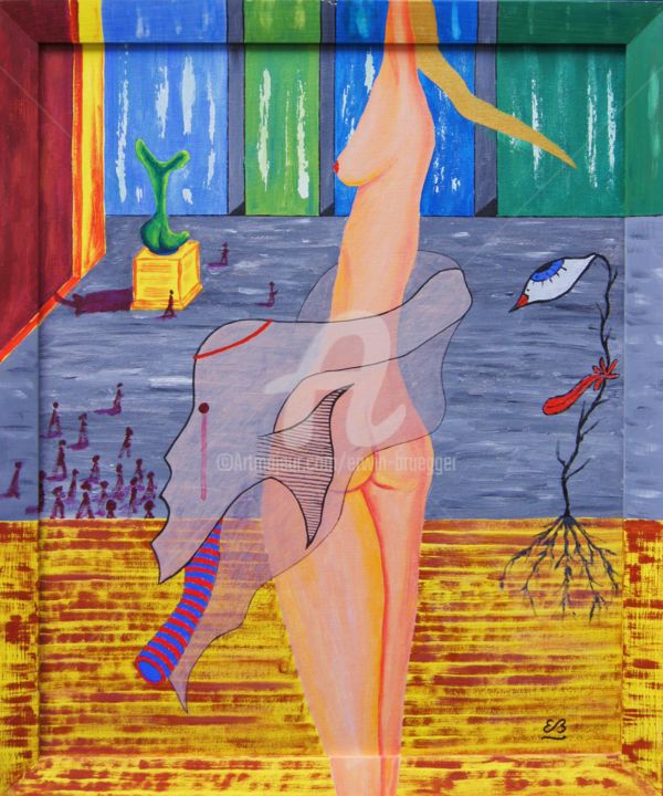 Malerei mit dem Titel "Ein Bühnenstück" von Erwin Bruegger, Original-Kunstwerk, Acryl