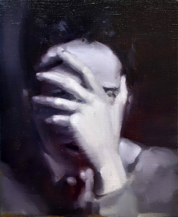 Painting titled "Wretched man" by Erwin Van Kreij, Original Artwork, Oil Mounted on Wood Stretcher frame