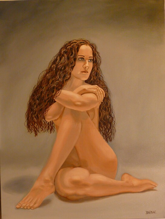 Painting titled "Letti   / female nu…" by Erzsebet Barna, Original Artwork, Oil Mounted on Wood Stretcher frame