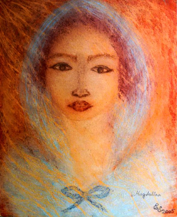 Drawing titled "Magdalena" by Erzsébet Engi, Original Artwork, Chalk