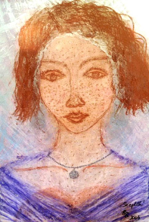 Drawing titled "Freckles" by Erzsébet Engi, Original Artwork, Chalk