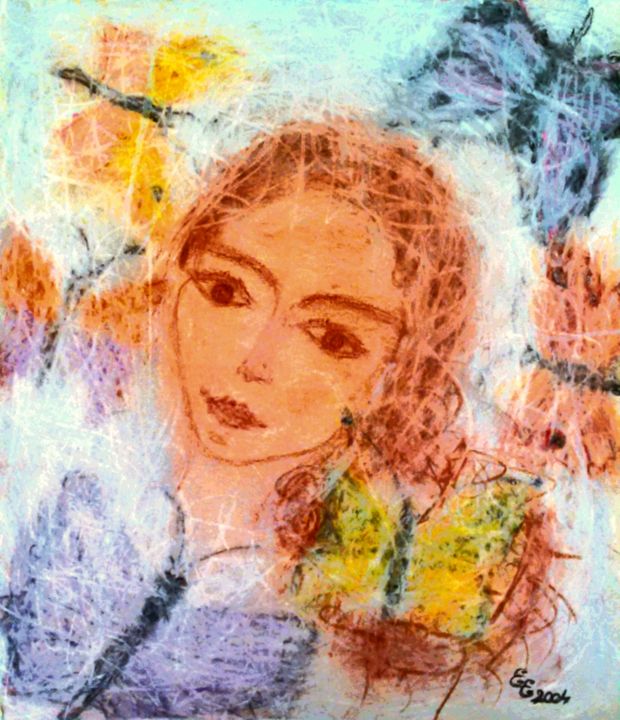 "Young girl between…" başlıklı Resim Erzsébet Engi tarafından, Orijinal sanat, Tebeşir