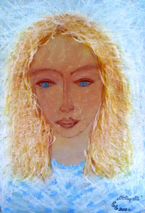 「Light blue」というタイトルの描画 Erzsébet Engiによって, オリジナルのアートワーク, チョーク