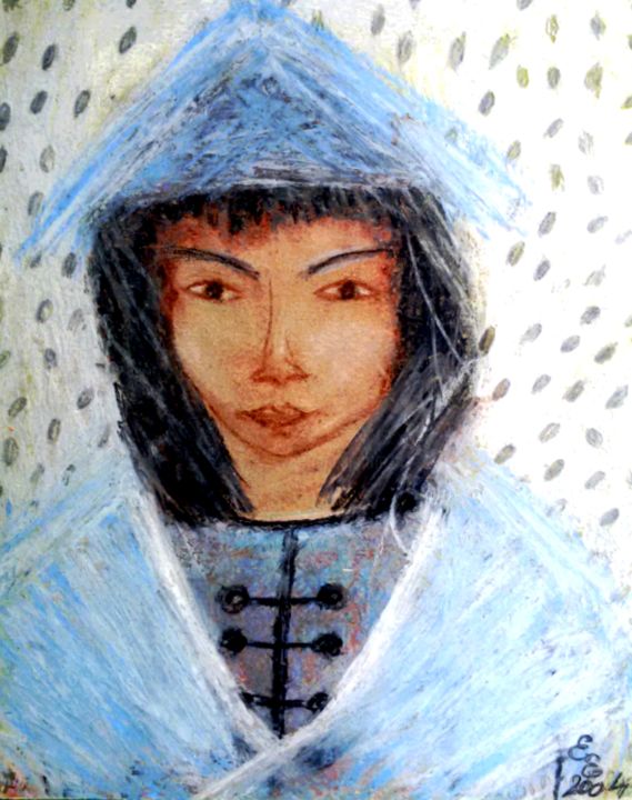 Σχέδιο με τίτλο "Asian man" από Erzsébet Engi, Αυθεντικά έργα τέχνης, Κιμωλία