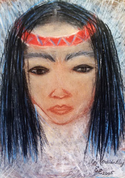 Dibujo titulada "An indian girl" por Erzsébet Engi, Obra de arte original, Tiza
