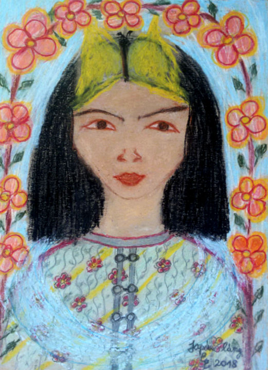 Dibujo titulada "Japanese girl" por Erzsébet Engi, Obra de arte original, Tiza