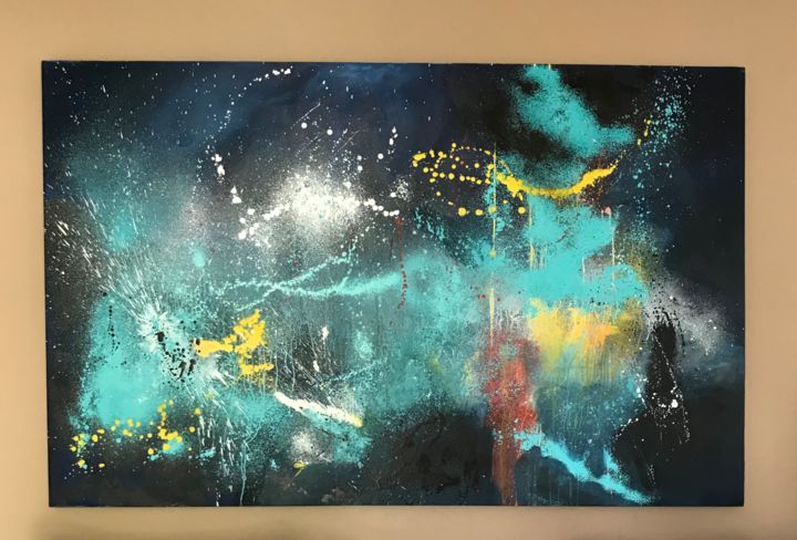 Painting titled "Universe" by Elesa, Original Artwork, Oil Mounted on Wood Stretcher frame