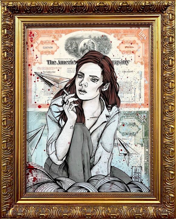 Painting titled "The Smoking Girl (…" by Esboner, Original Artwork, Acrylic