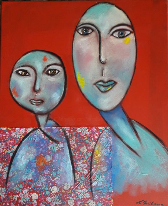 Drawing titled "Photo de famille" by La Venitienne, Original Artwork, Pastel