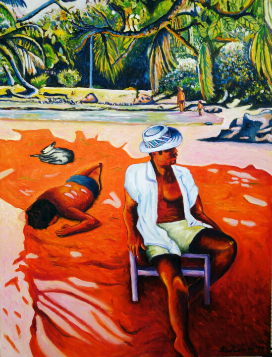 Painting titled "Yo el cubano.jpg" by Miguel Escrihuela, Original Artwork, Oil Mounted on Wood Stretcher frame