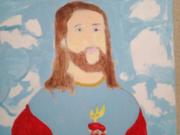 Painting titled "Jesus: o divino" by Escritor Irineu Correia, Original Artwork, Acrylic