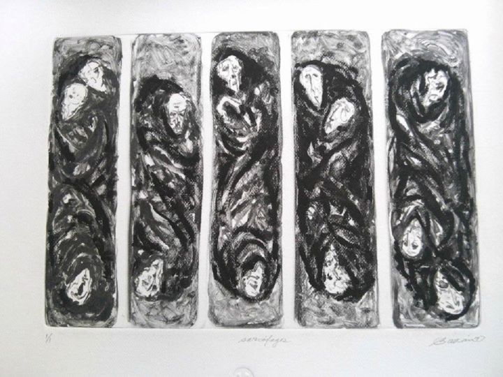 Gravures & estampes intitulée "sarcofagos.jpg" par José Bazán, Œuvre d'art originale, Monotype