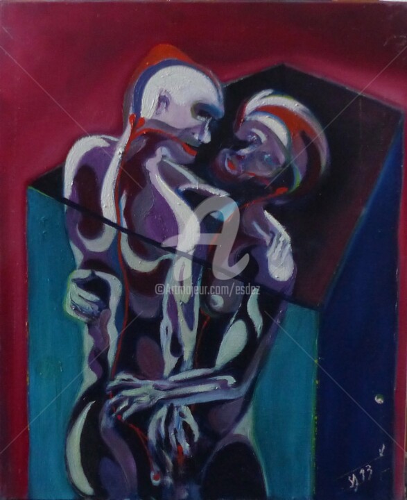 Peinture intitulée "Amour ardent" par Esdez, Œuvre d'art originale, Huile Monté sur Châssis en bois