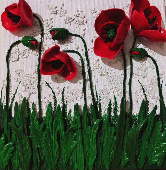 제목이 "poppy"인 미술작품 Esen Susuz Terzi로, 원작, 아크릴 나무 들것 프레임에 장착됨