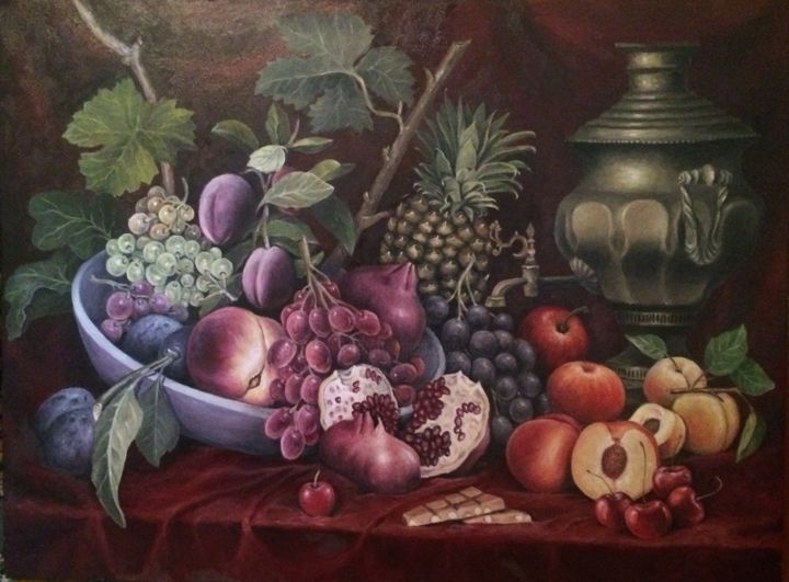 Painting titled "Fruit with chocolat…" by Enejan *, Original Artwork, Oil