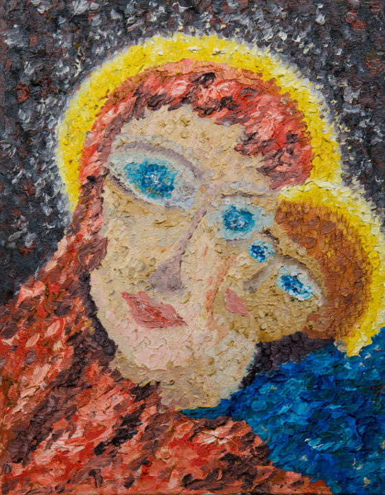 Schilderij getiteld "MAMA" door Yevheniia Sivook, Origineel Kunstwerk, Olie
