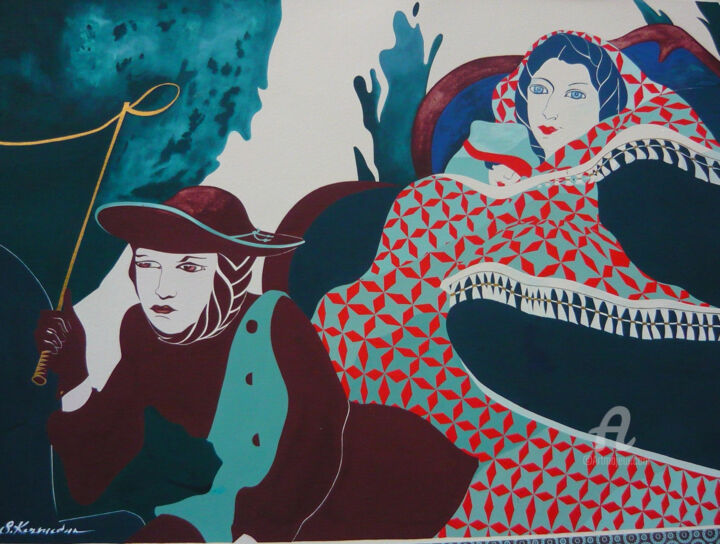 Ζωγραφική με τίτλο "Lara" από Eska Kerouedan, Αυθεντικά έργα τέχνης, Γκουάς Τοποθετήθηκε στο Χαρτόνι