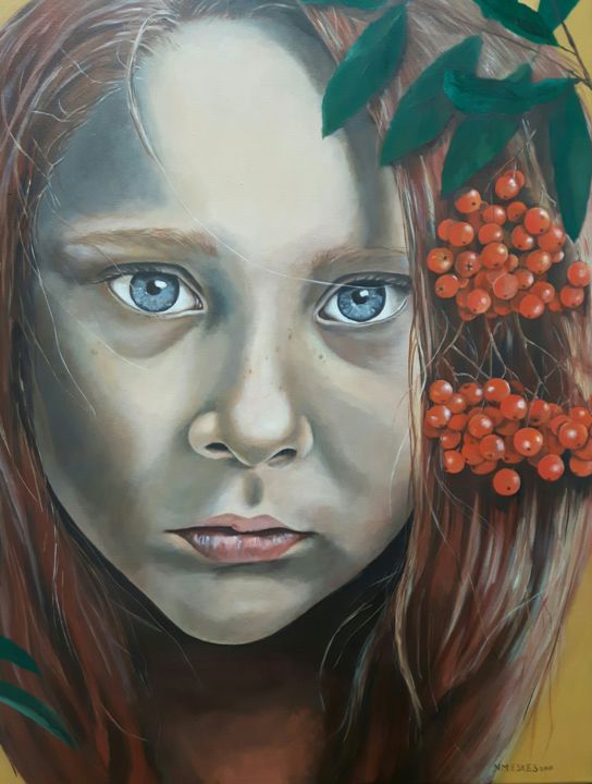Painting titled "Orange berries" by Nanette Eskes, Original Artwork, Other