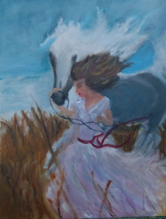 "Atlı kız" başlıklı Tablo Esma Dinçer tarafından, Orijinal sanat, Petrol
