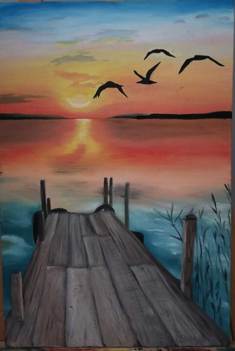 Painting titled "Sunset" by Esmanur Kolukısa, Original Artwork, Acrylic