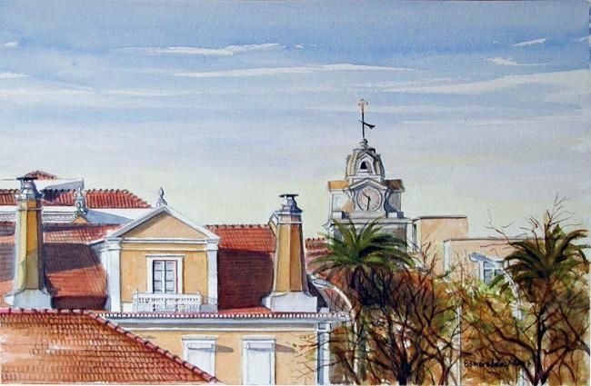 Pintura intitulada "Telhados de Setúbal" por Esmeralda Duarte, Obras de arte originais