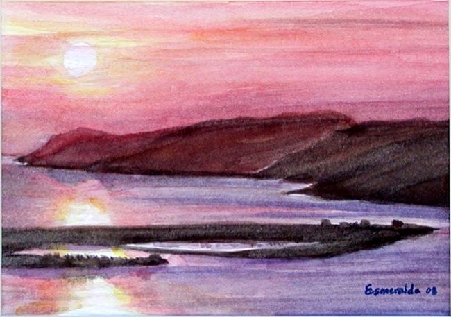 Pintura intitulada "Pôr-do-Sol s/ o Sad…" por Esmeralda Duarte, Obras de arte originais