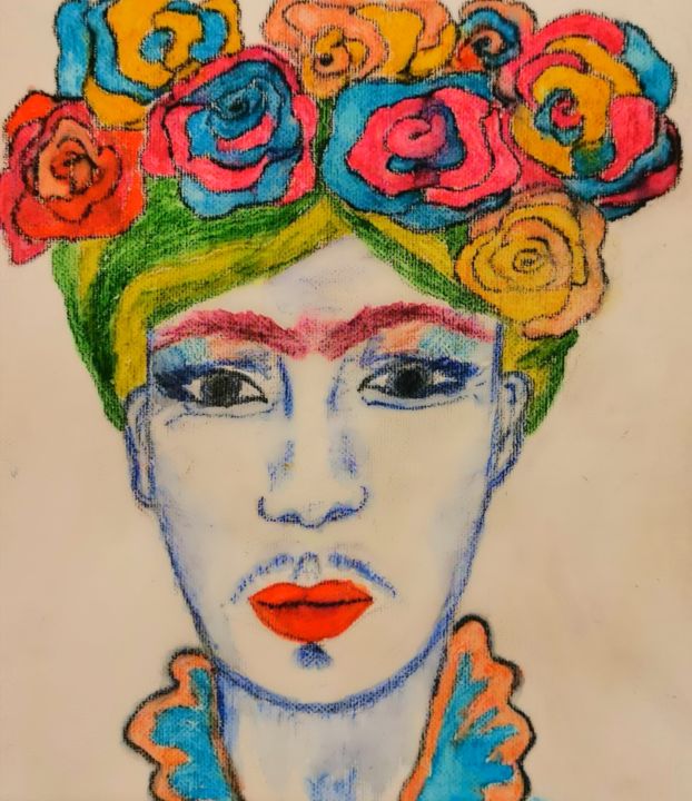 Цифровое искусство под названием "Frida Kahlo in Tech…" - Esme Lee, Подлинное произведение искусства, Цифровая живопись