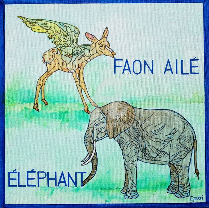 Painting titled "FAON-AILE_ELEPHANT" by Esmeri, Original Artwork, Acrylic Mounted on artwork_cat.