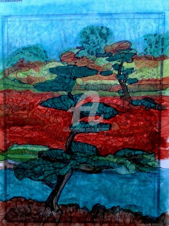 Malerei mit dem Titel "ARBRE ET RIVIERE" von Esmeri, Original-Kunstwerk, Acryl